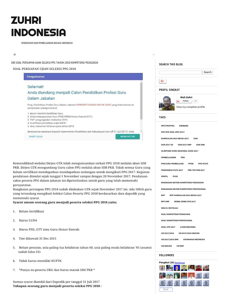 Soal Ppg Sd 2018 Pdf Guru Galeri