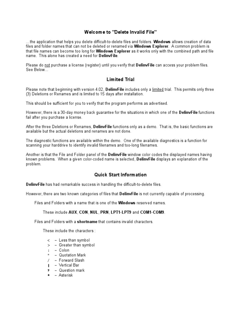 To "Delete Invalid File" Delinvfile Has Had Remarkable Success