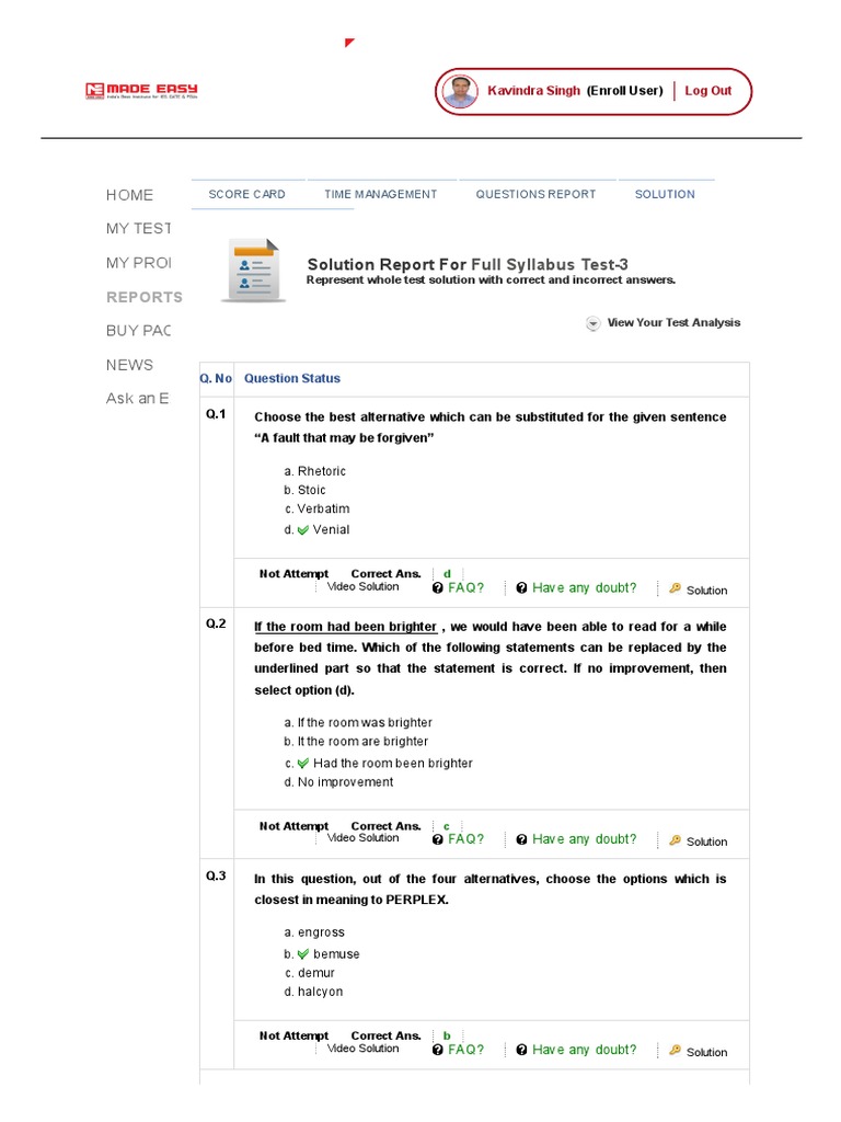 Solution Report For Full Syllabus Test3 Analysis of student
