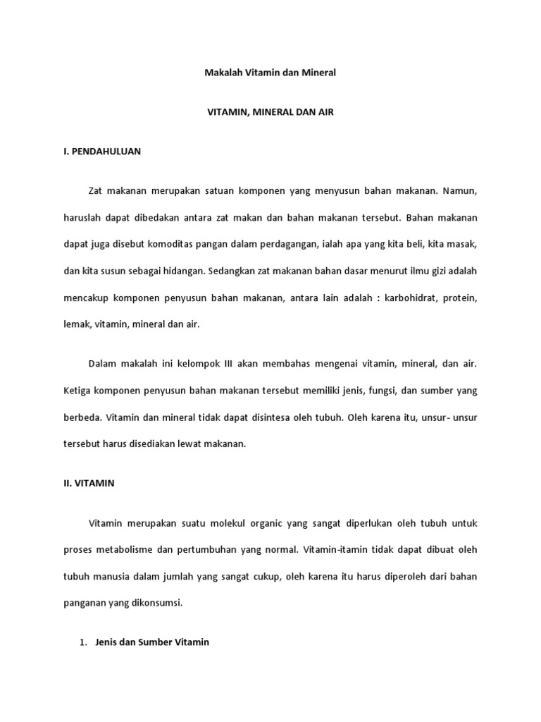Makalah Vitamin Dan Mineral Contoh Makalah