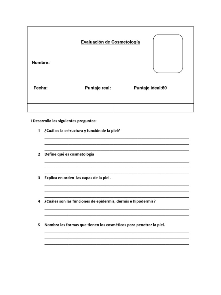 Examen de Cosmetología Órganos sensoriales Piel Prueba gratuita
