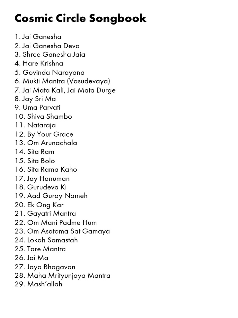 Kirtan Songbook Lyrics and Chords Cosmic Circle (september 2018
