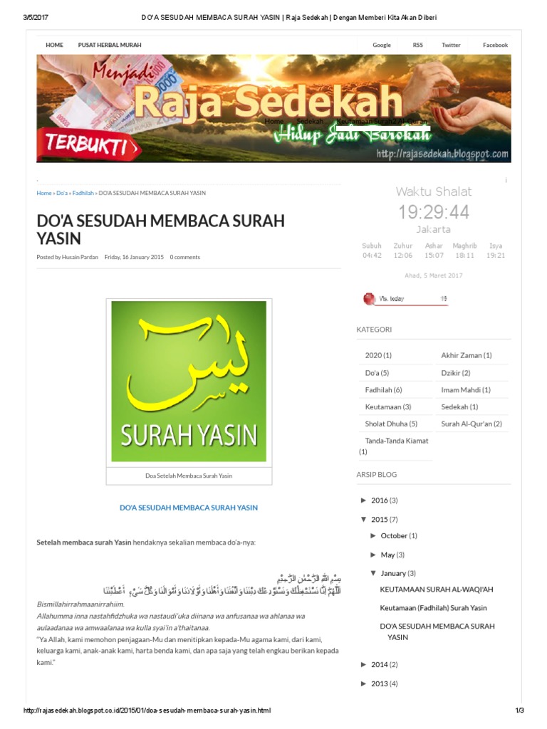 Do'a Sesudah Membaca Surah Yasin - Raja Sedekah - Dengan Memberi Kita ...
