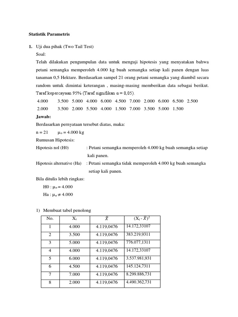 Contoh Soal Dan Jawaban Uji Dua Pihak Two Tail Test