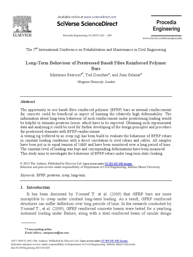 Long Term Behaviour of Prestressed Basalt Fibre Reinforced Polymer Bars ...