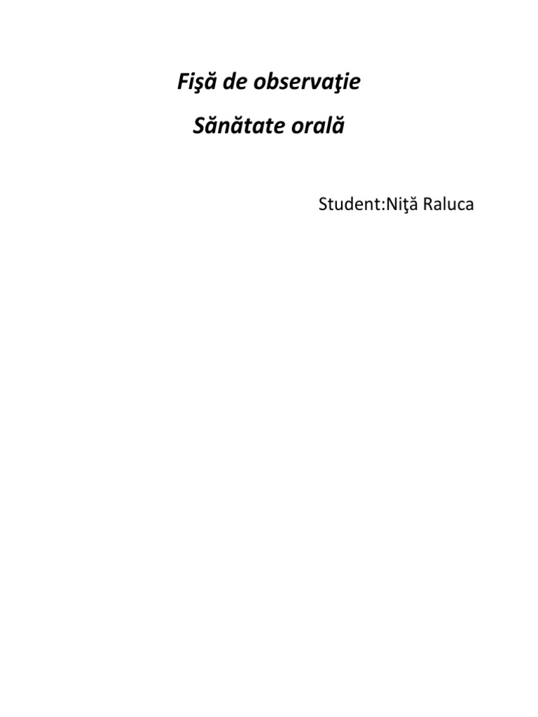 Fisă De Observaţie Sanatate Orala Sindea Catalin
