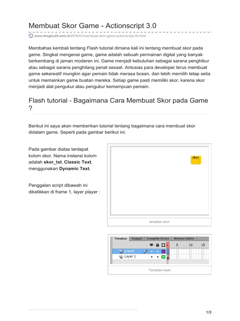 Membuat Skor Game dengan Actionscript | PDF