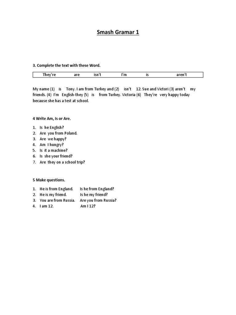 English Grammar Exercises for Beginners | PDF | Language Arts & Discipline