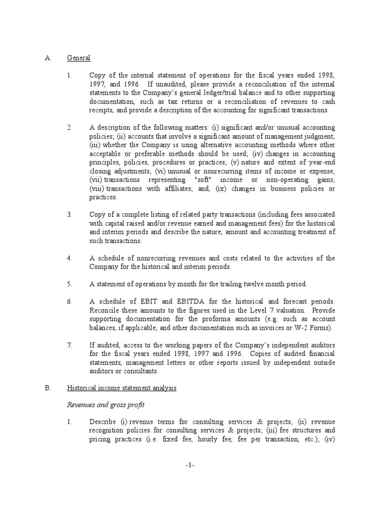 Due Diligence Accounting Questionnaire Balance Sheet Deferral