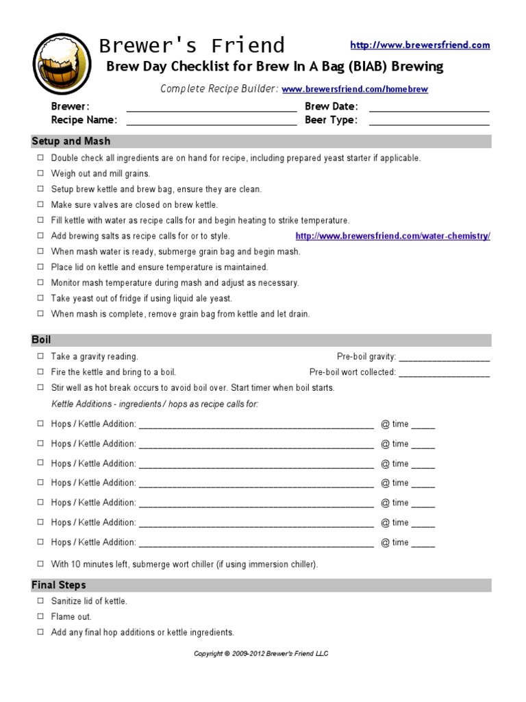 Brewersfriend Checklist BIAB Brewing Homebrewing