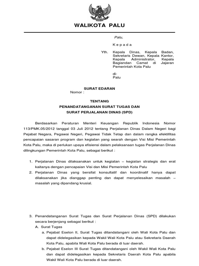 Surat Edaran Perjalanan Dinas