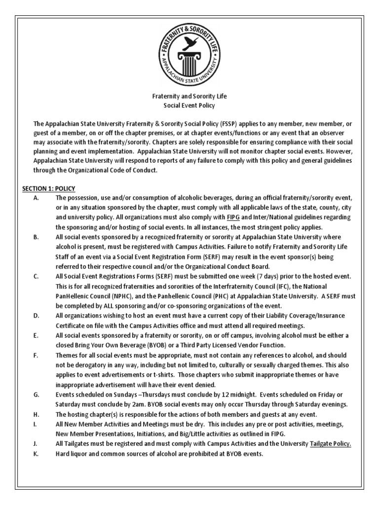 App State Fraternity Social Event Policy | PDF | Fraternities And ...