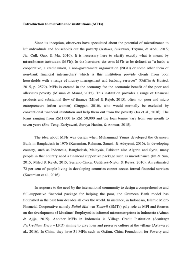 Introduction To Microfinance Institutions Pdf Microfinance Poverty
