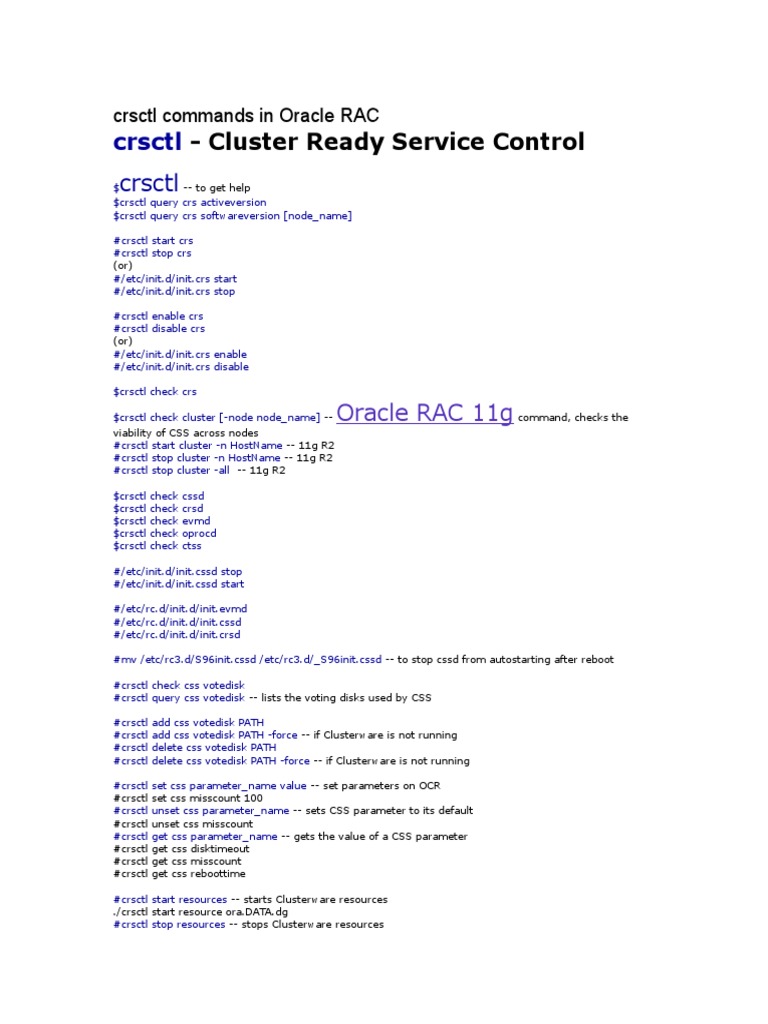 Oracle RAC crsctl Command Overview | PDF | Computer Cluster | Network ...