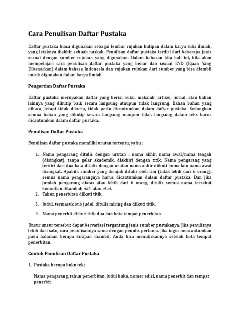 Contoh Penulisan Daftar Pustaka Yang Benar Adalah – Berbagai Contoh