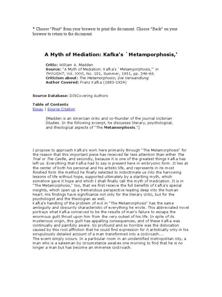 Article 2 The Metamorphosis Franz Kafka