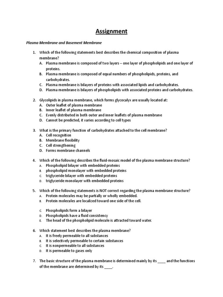 Cell Bio Assignment - Plasma Membrane and Basement Membrane | PDF ...