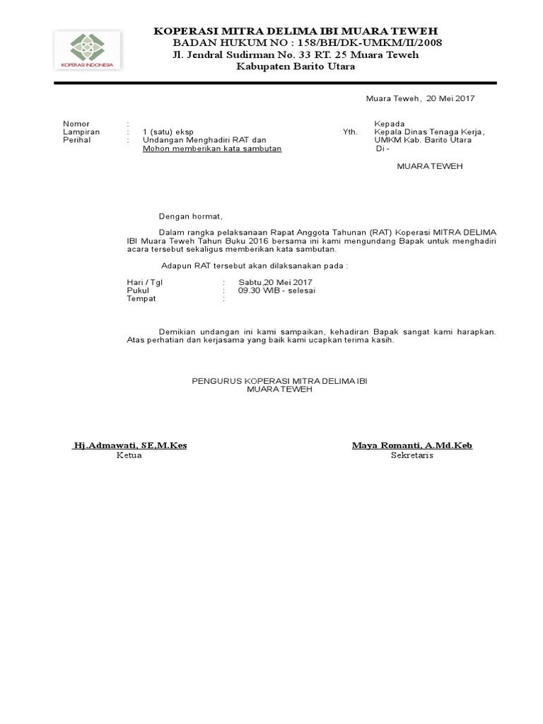 Pelajari 7+ Contoh Surat Undangan Rapat Anggota Tahunan Koperasi 
