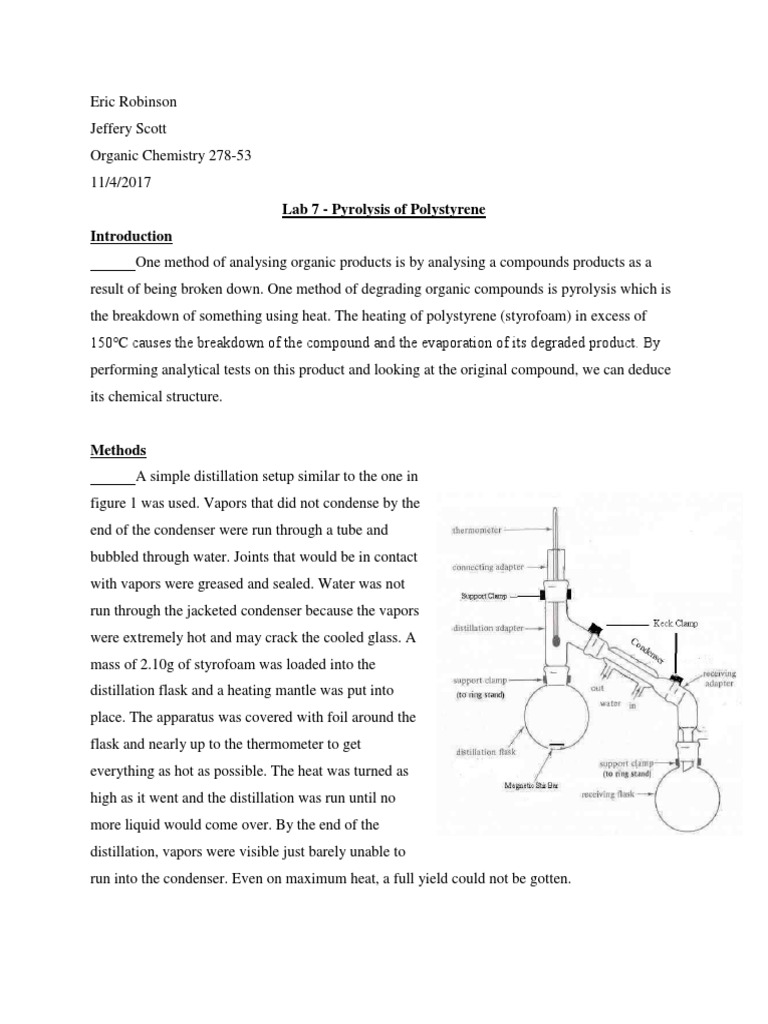 Lab 7 Pyrolysis of Polystyrene PDF Distillation Ethanol