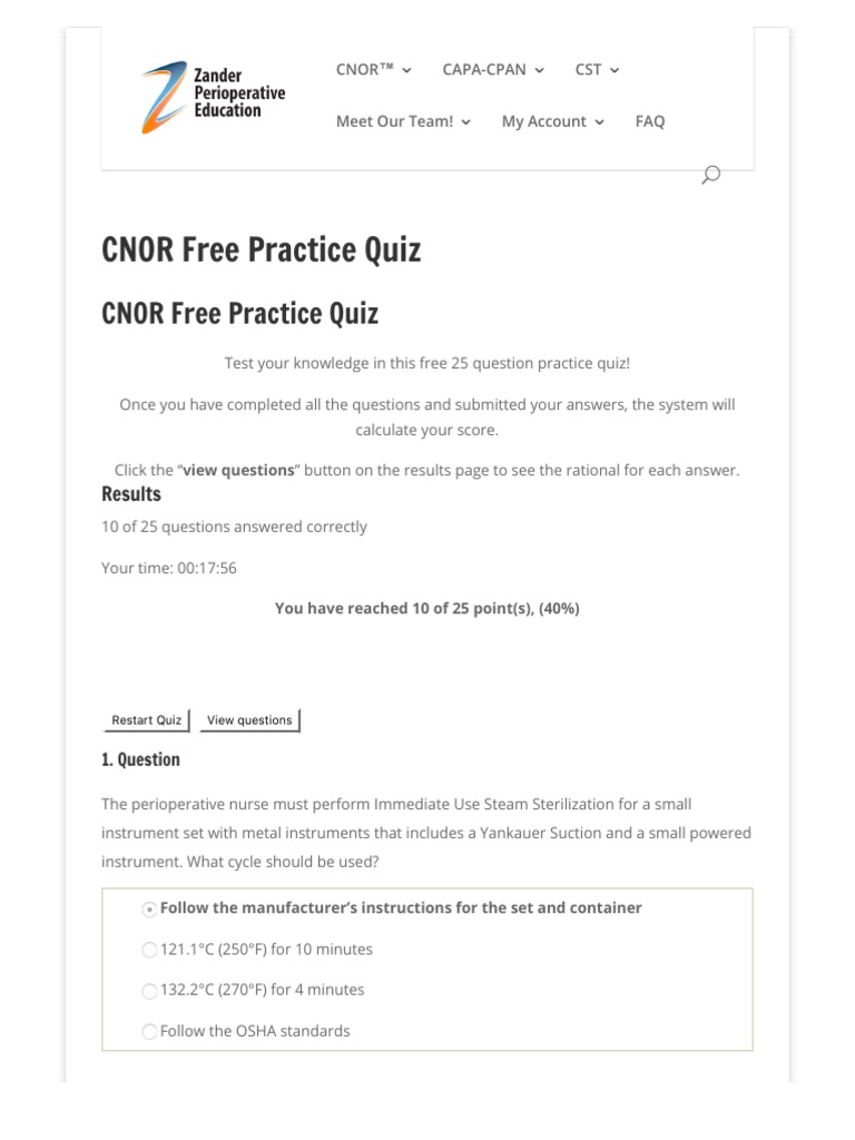CNOR Free Practice Quiz - Zander Perioperative Education | PDF ...