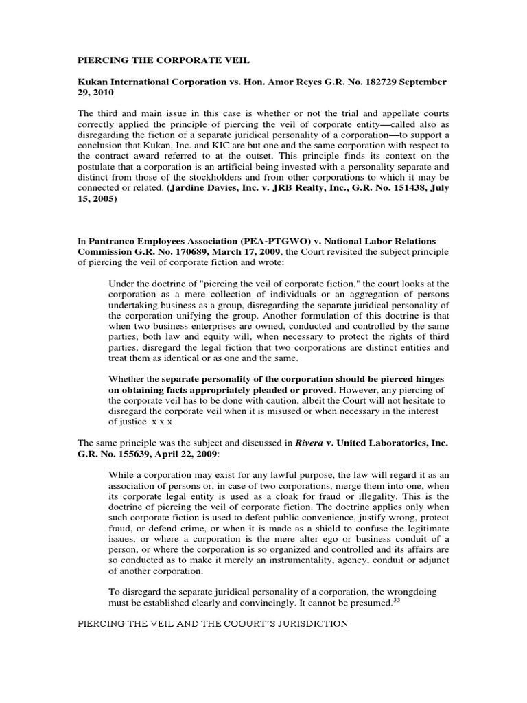 Piercing the Corporate Veil | Piercing The Corporate Veil | Corporations