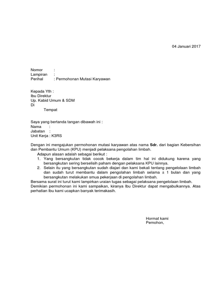 Surat Rekomendasi Mutasi Karyawan Surat Rekomendasi Mutasi Karyawan