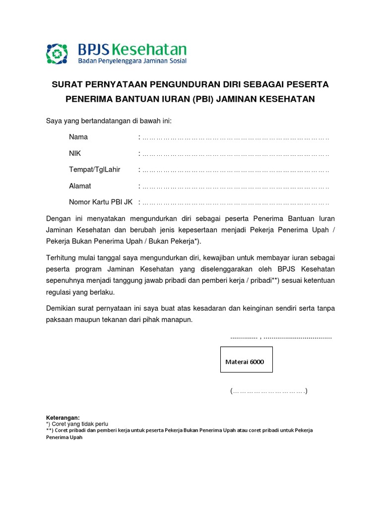 Surat Pernyataan Pengunduran Diri Sebagai Peserta Apbn