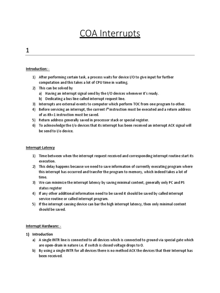 COA Interrupts | PDF | Central Processing Unit | Input/Output
