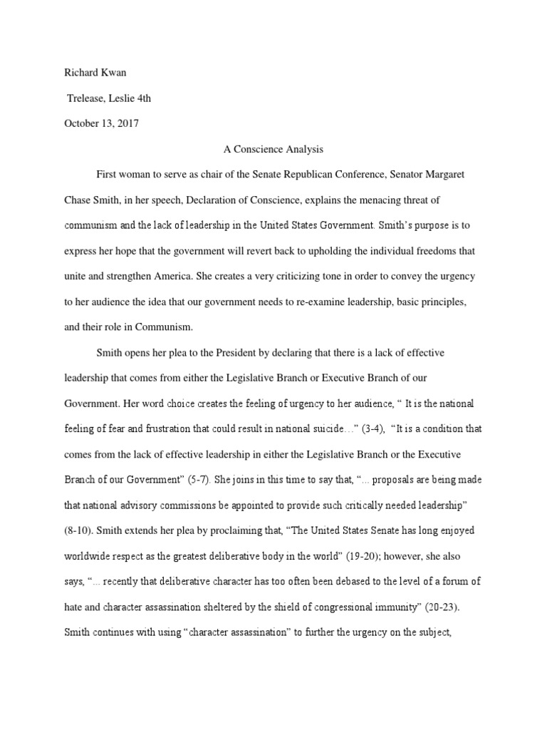declaration of conscience rhetorcial analysis 1 United States Congress United States Government