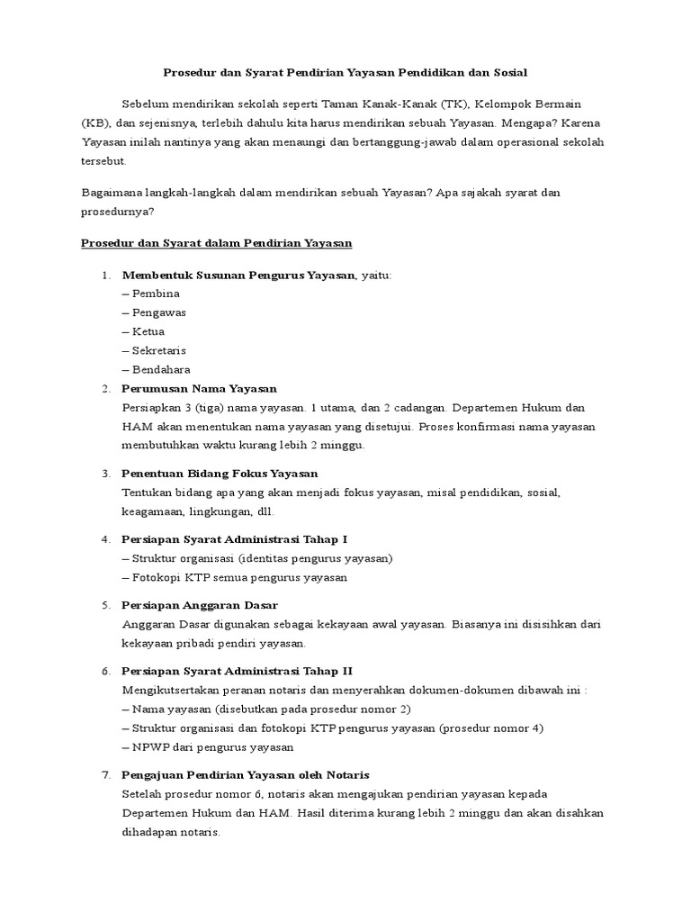 Prosedur Pendirian Yayasan Doc