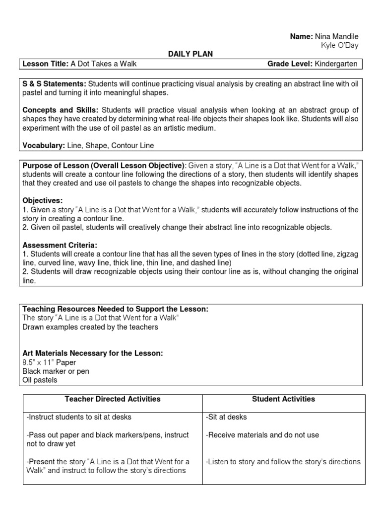 a dot takes a walk lesson plan | Lesson Plan | Critical Thinking