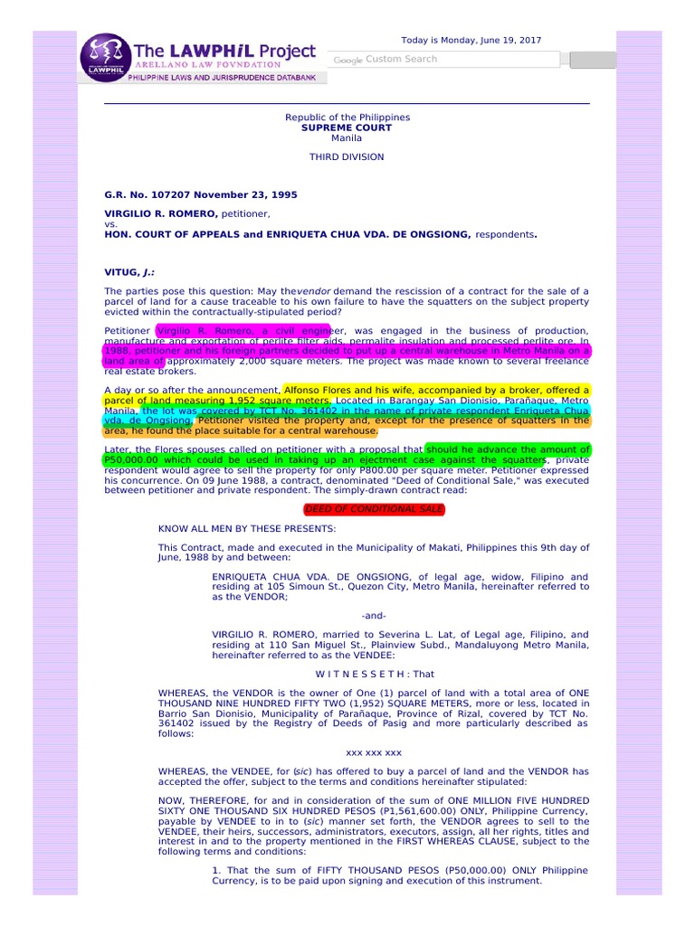 Romero v court of appeals 250 scra 223 pdf rescission private law