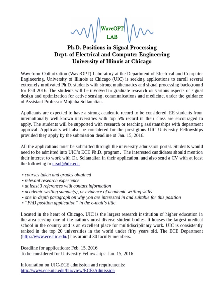 PhD Opportunities in Signal Processing Research at the Waveform