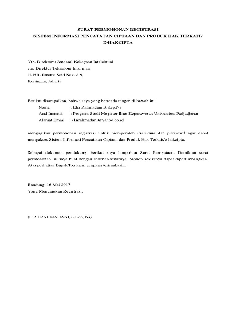 Surat Permohonan Registrasi