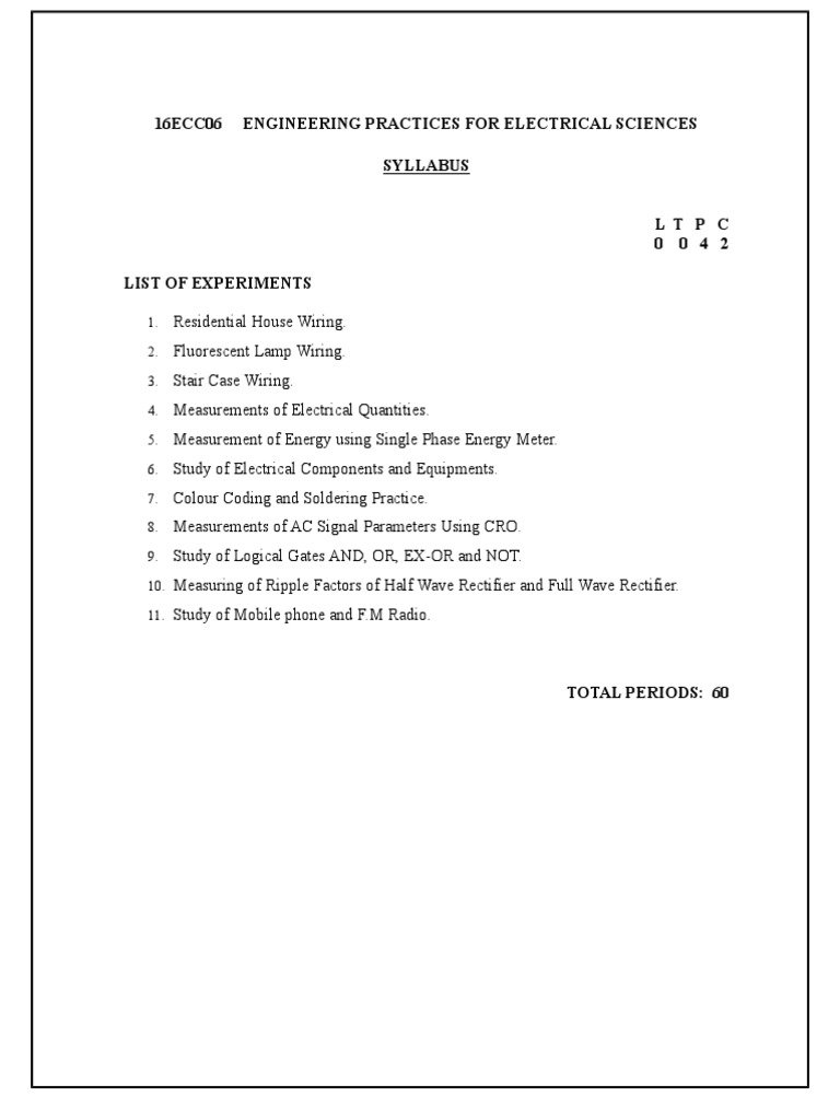 Syllabus PDF Electrical Wiring Electricity