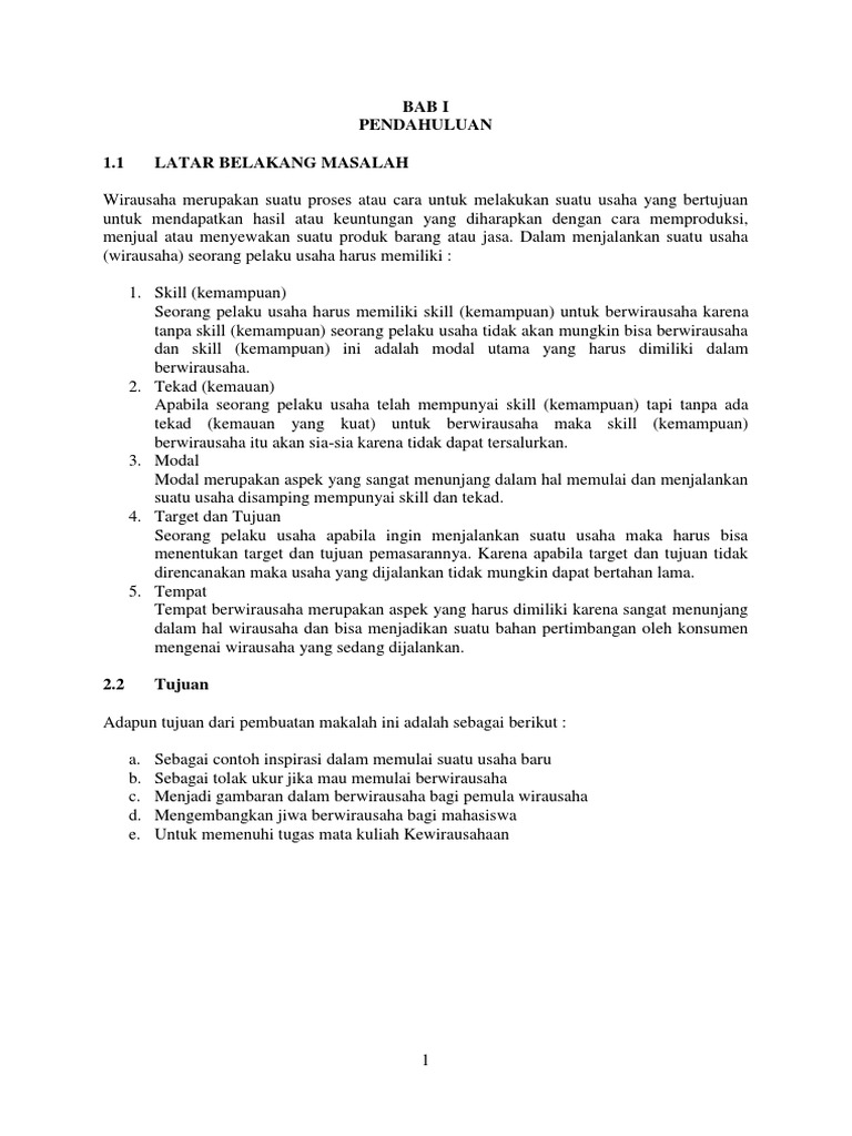 Contoh Latar Belakang Laporan Kewirausahaan Seputar Laporan