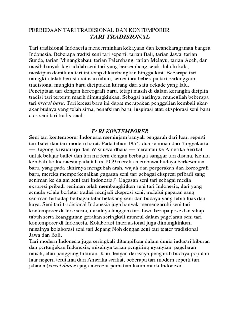 Perbedaan Tari Tradisional Dan Kontemporer Pdf
