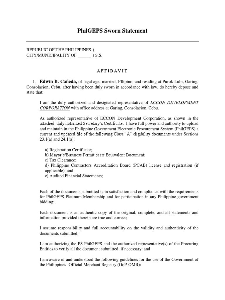 PhilGEPS Sworn STatement | Notary Public | Justice