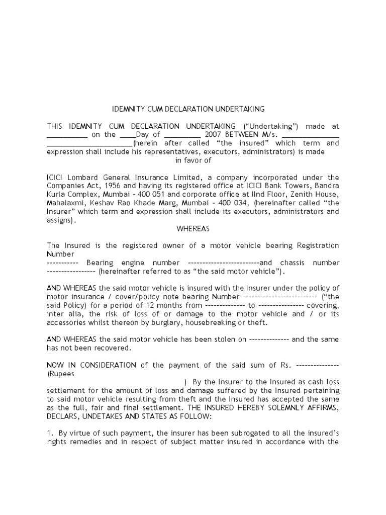 indemnity bond.doc Subrogation Indemnity