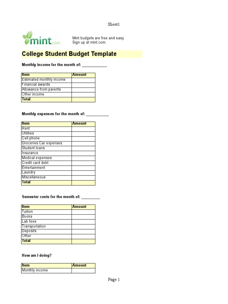 College Student Budget Template | PDF