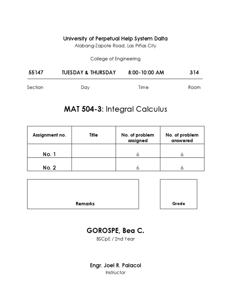 Integral Calculus Assignment Overview | PDF