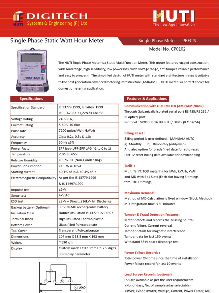 Digitech Single Phase Static Watt Hour Meter PDF Kilowatt Hour