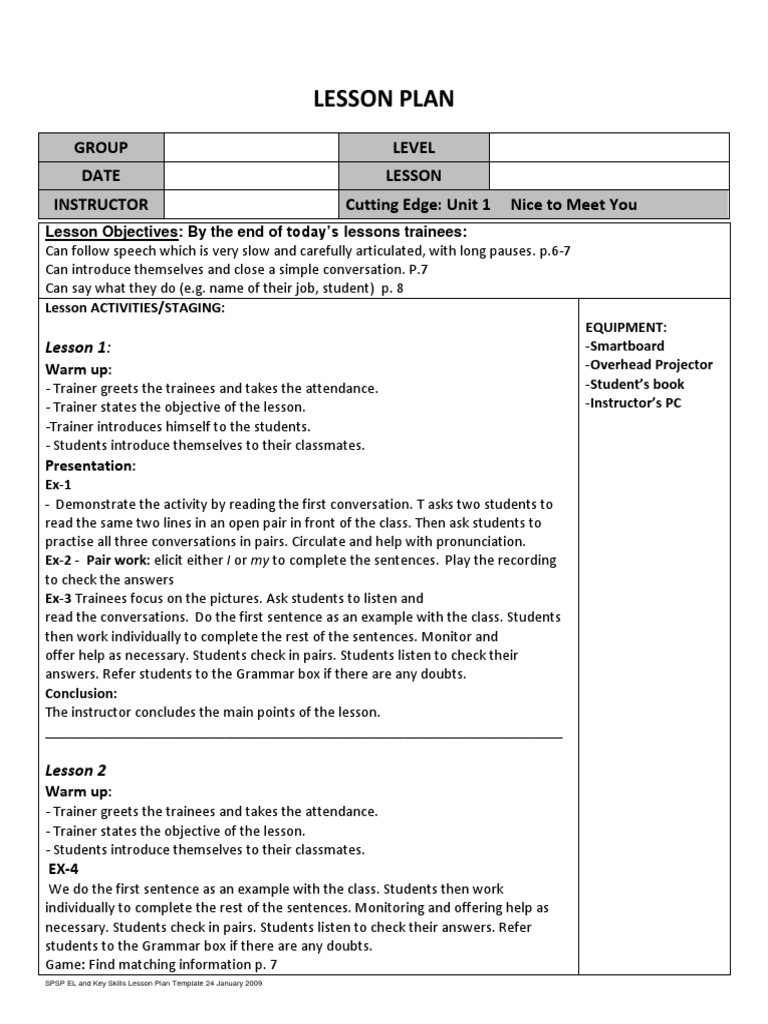 Cutting Edge Lesson Plan Unit 1 P 68 PDF Lesson Plan