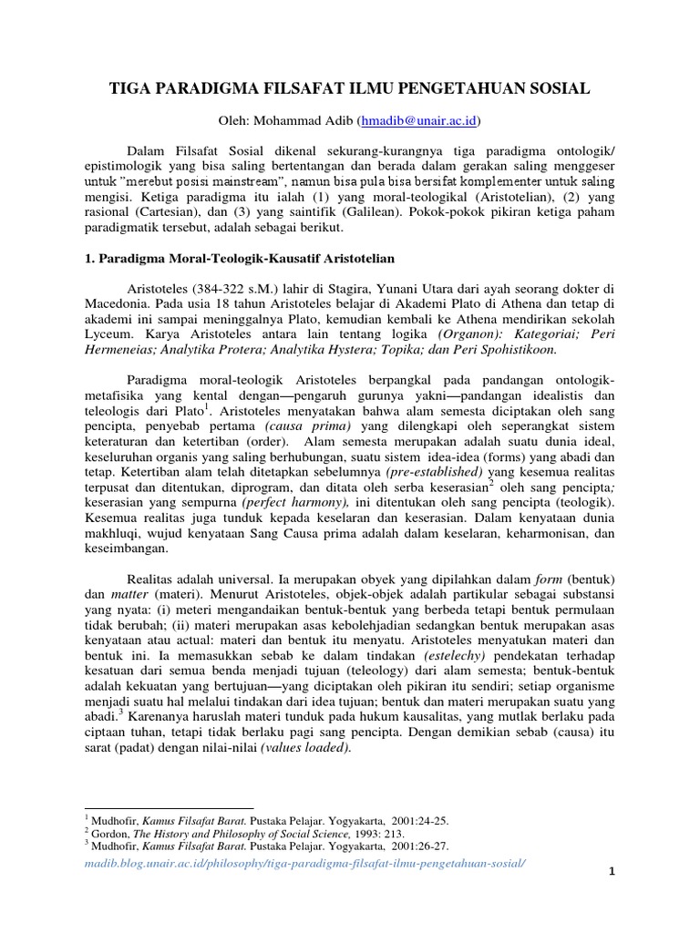 Tiga Paradigma Filsafat Ilmu Pengetahuan Sosial Pdf