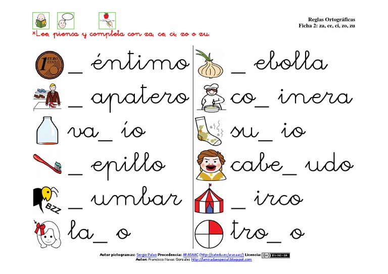 Ficha 2 Reglas Ortograficas Za Ce Ci Zo Zu Arasaac