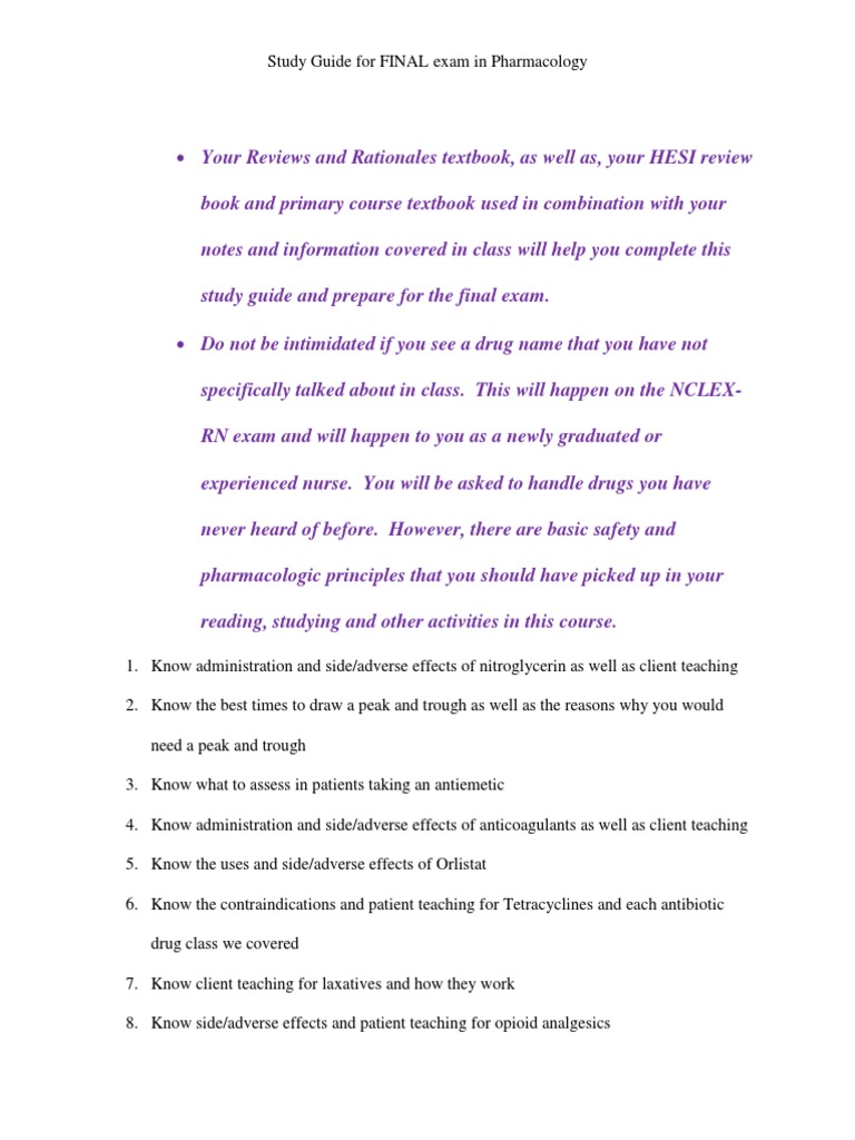 Pharmacology Final Exam Study Guide | PDF | Pharmaceutical Drug ...