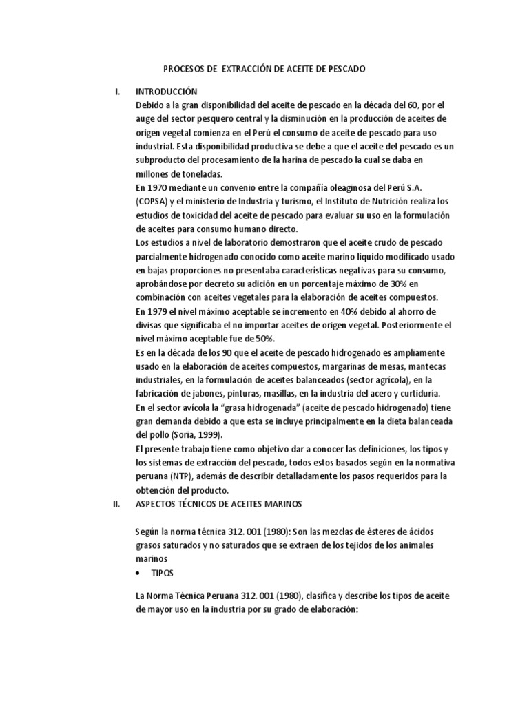 Procesos de Extracción de Aceite de Pescado | PDF | Petróleo ...