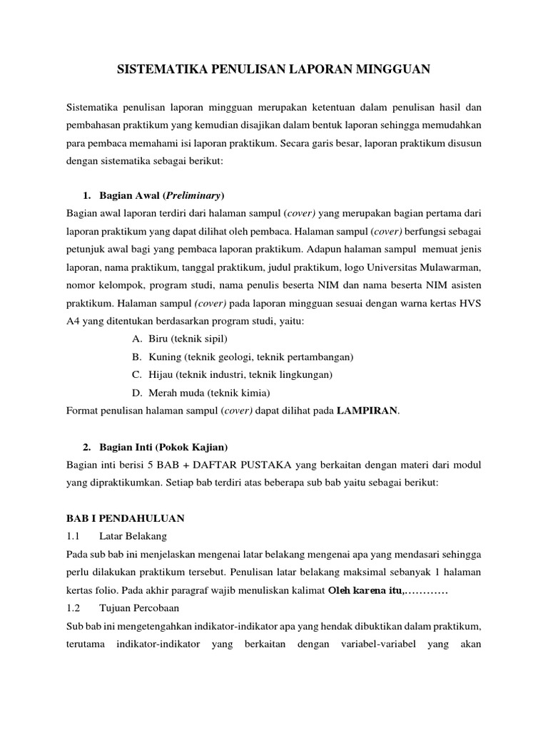Tata Cara Pengerjaan Laporan Mingguan Pdf