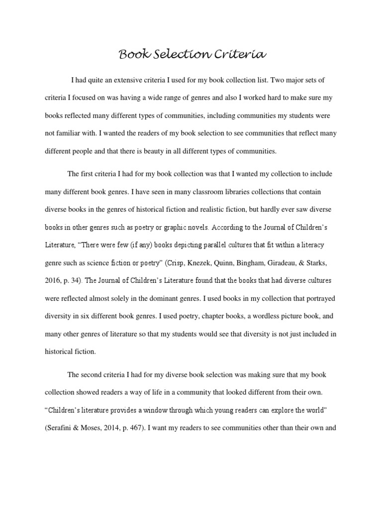 criteria used for book selection Children's Literature Genre