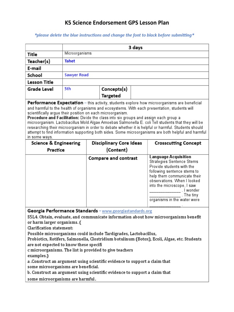 Lesson Plan Micro2 | PDF | Microorganism | Escherichia Coli